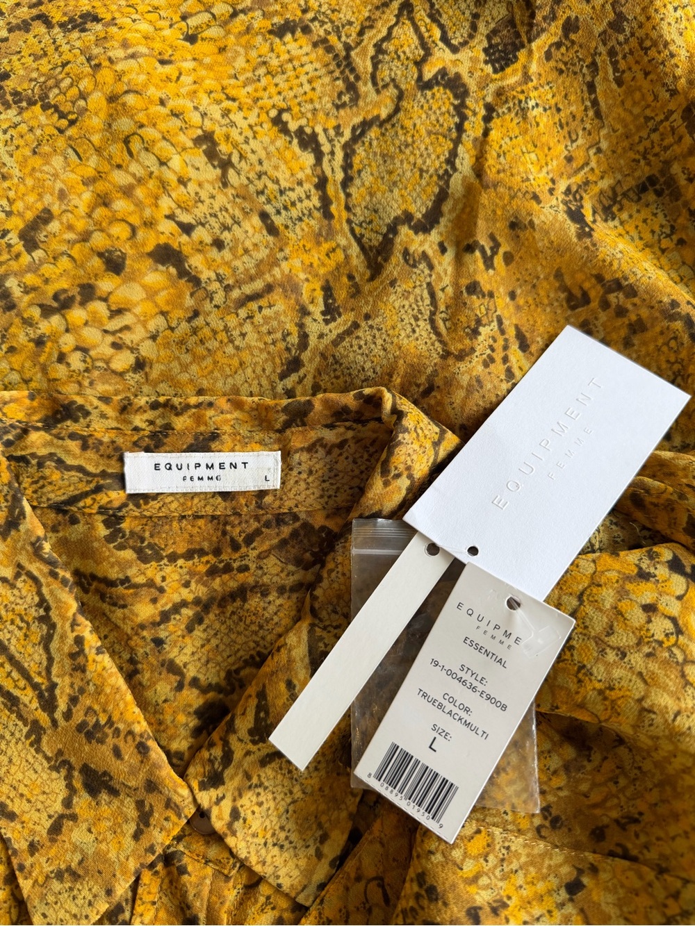 Equipment Golden Yellow Snake Print Silk Blouse with Pockets - Picture 6 of 10
